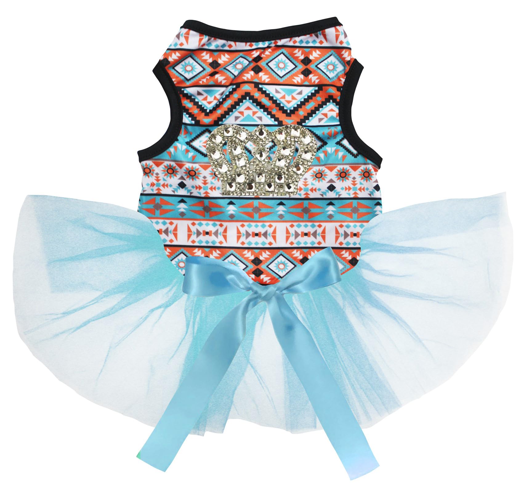 Robe pour chien imprimée en bleu et blanc Gems Crown XS pour les promenades en ville
