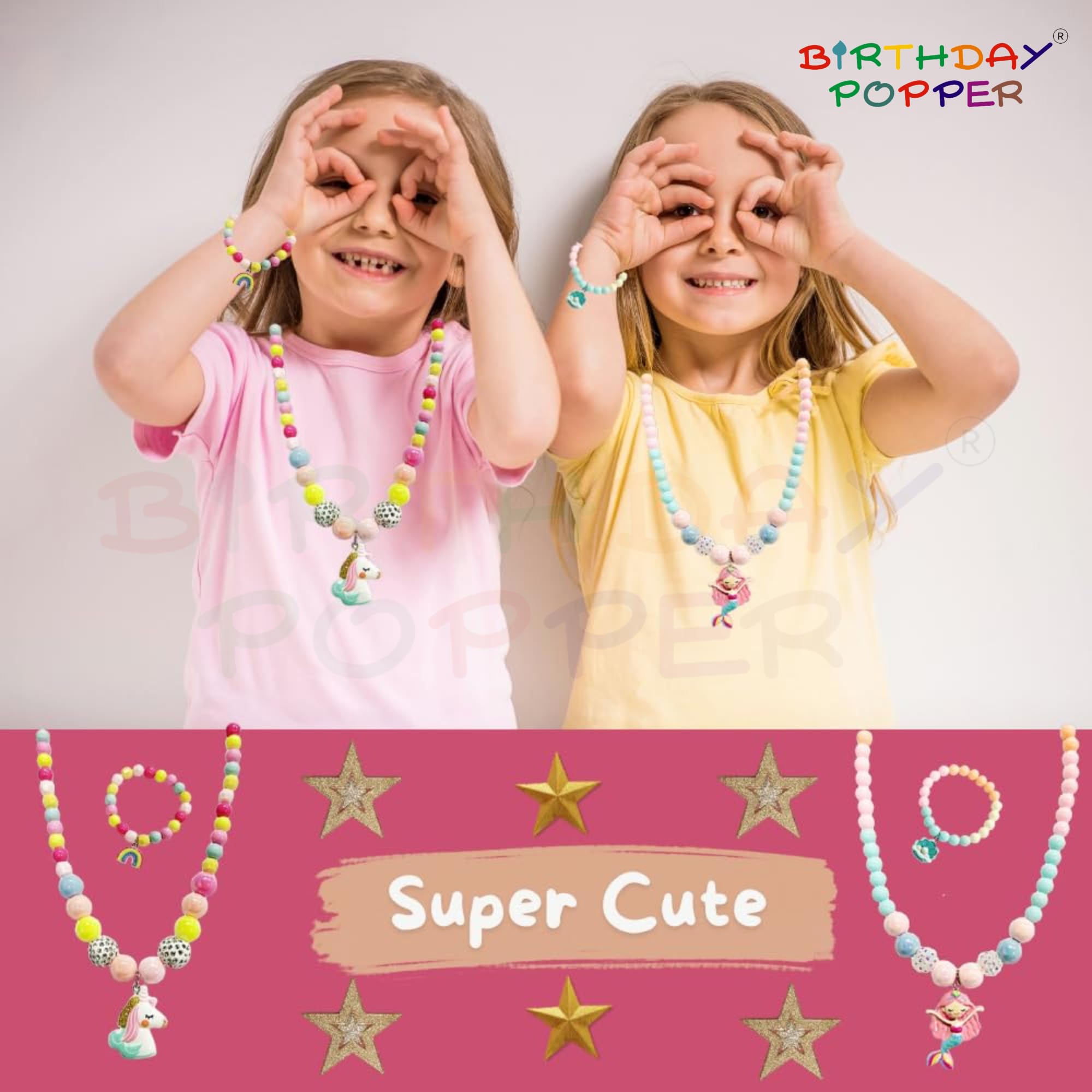 MONKEYTAIL Birthday Return Gift for Kids, 1 Set Colourful Necklace & Bracelet Jewellery Set for Girls | Fashion Dress-Up Accessories | Party Favor, Pretend Play & Birthday Gift 4
