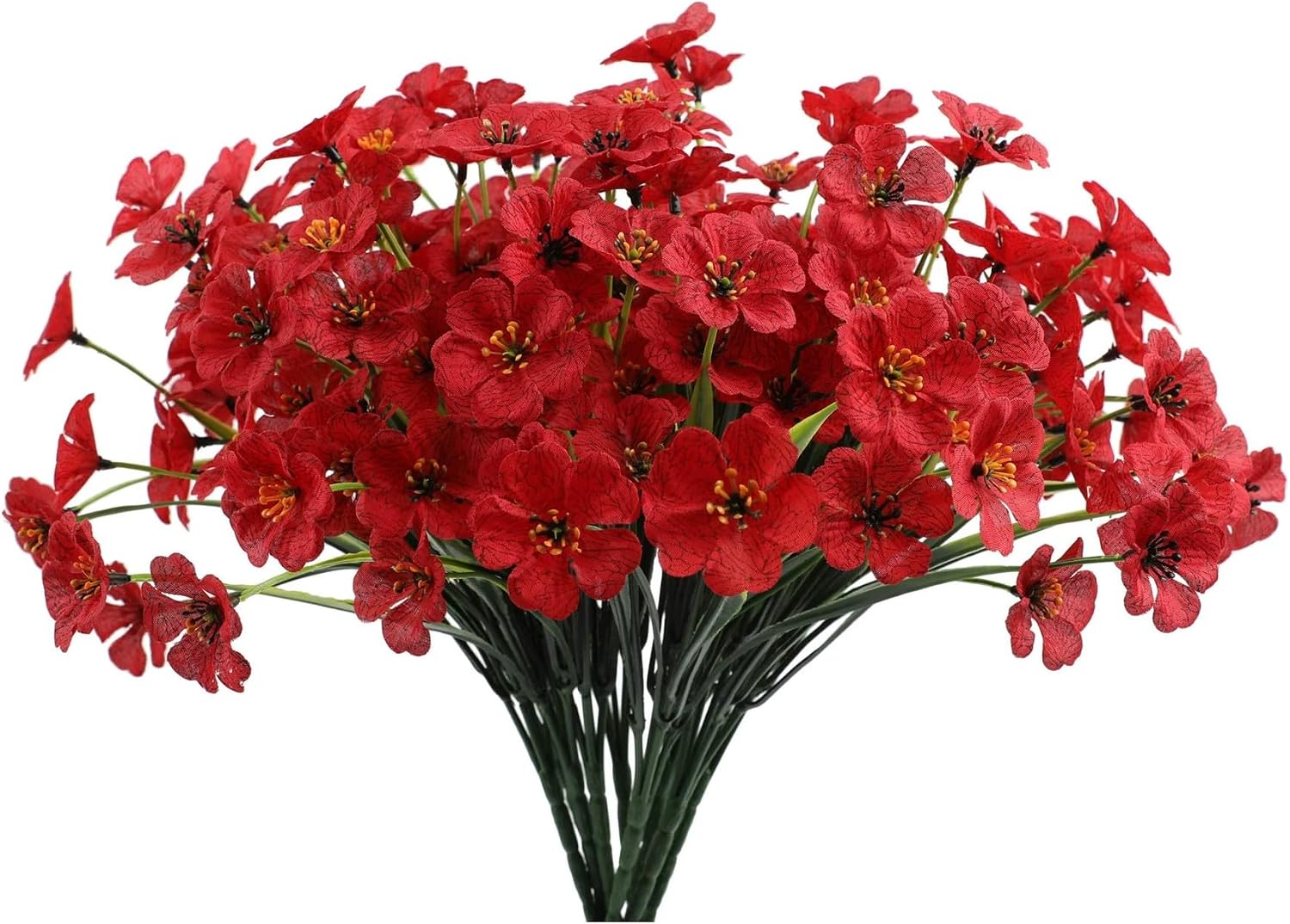12 Bundles Red Artificial Flowers for Home Décor, No Fade Faux Flowers Fake Plastic Plants for Decoration Hanging Planters Indoor Outside Garden Porch Window Box