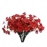 Lyrtrees 12 Bundles Red Artificial Flowers for Home Décor, No Fade Faux Flowers Fake Plastic Plants for Decoration Hanging Planters Indoor Outside Garden Porch Window Box