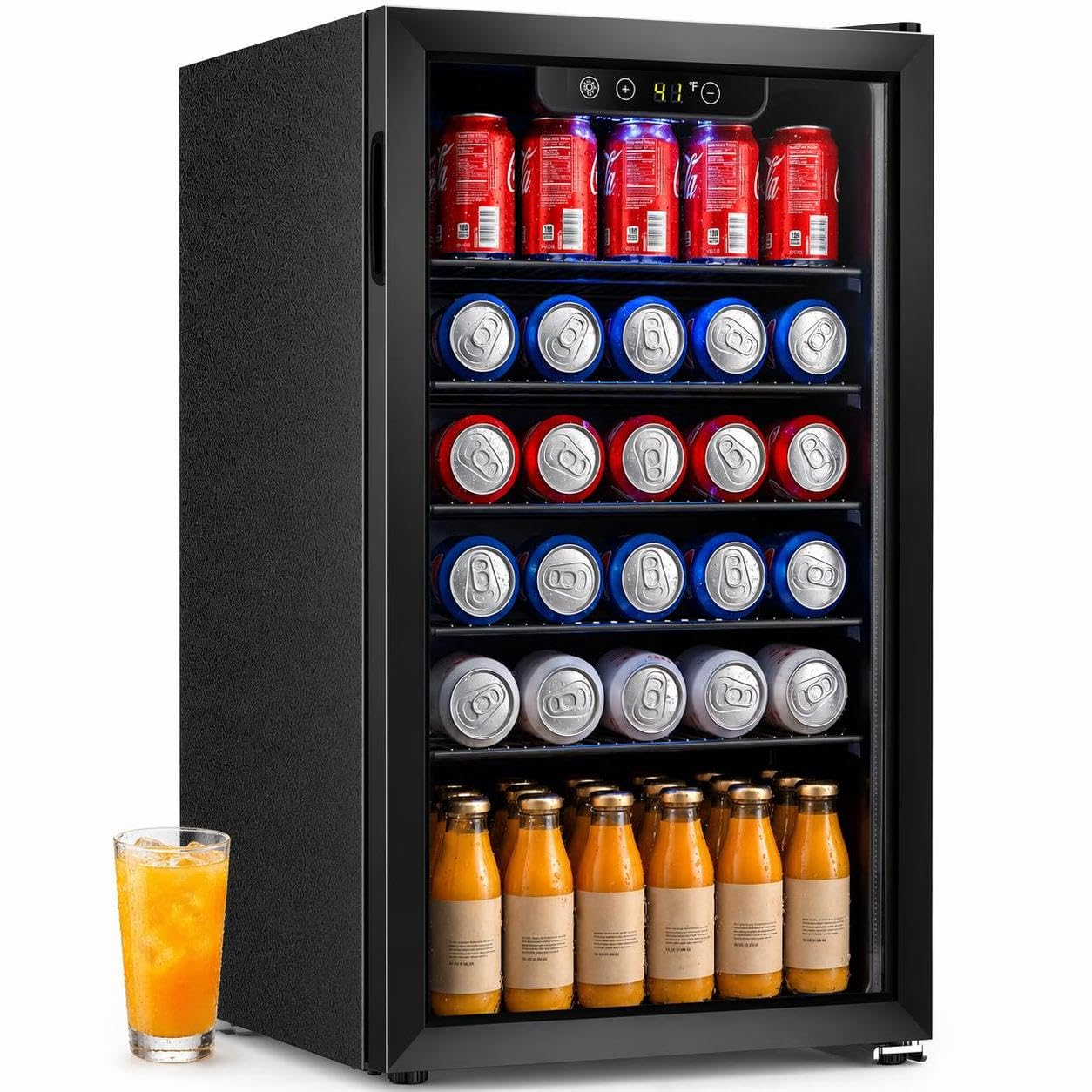 COWSAR Mini Fridge Cooler, 130 Can Beverage Refrigerator with Glass Door, ETL Approved Wine Fridge with Digital Temperature C