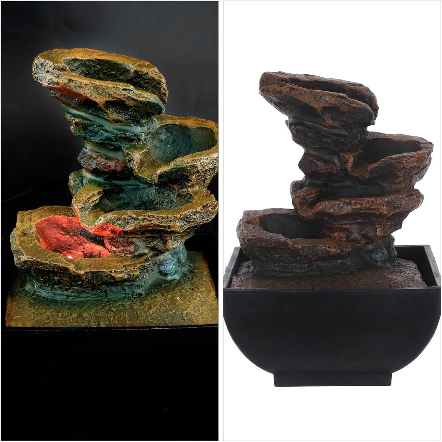 Zen Tabletop Water Fountain with LED Light Relaxing Indoor Waterfall Decor for Office and Living Lightweight Desktop Fountain for Meditation and Zen Ambiance US Plug