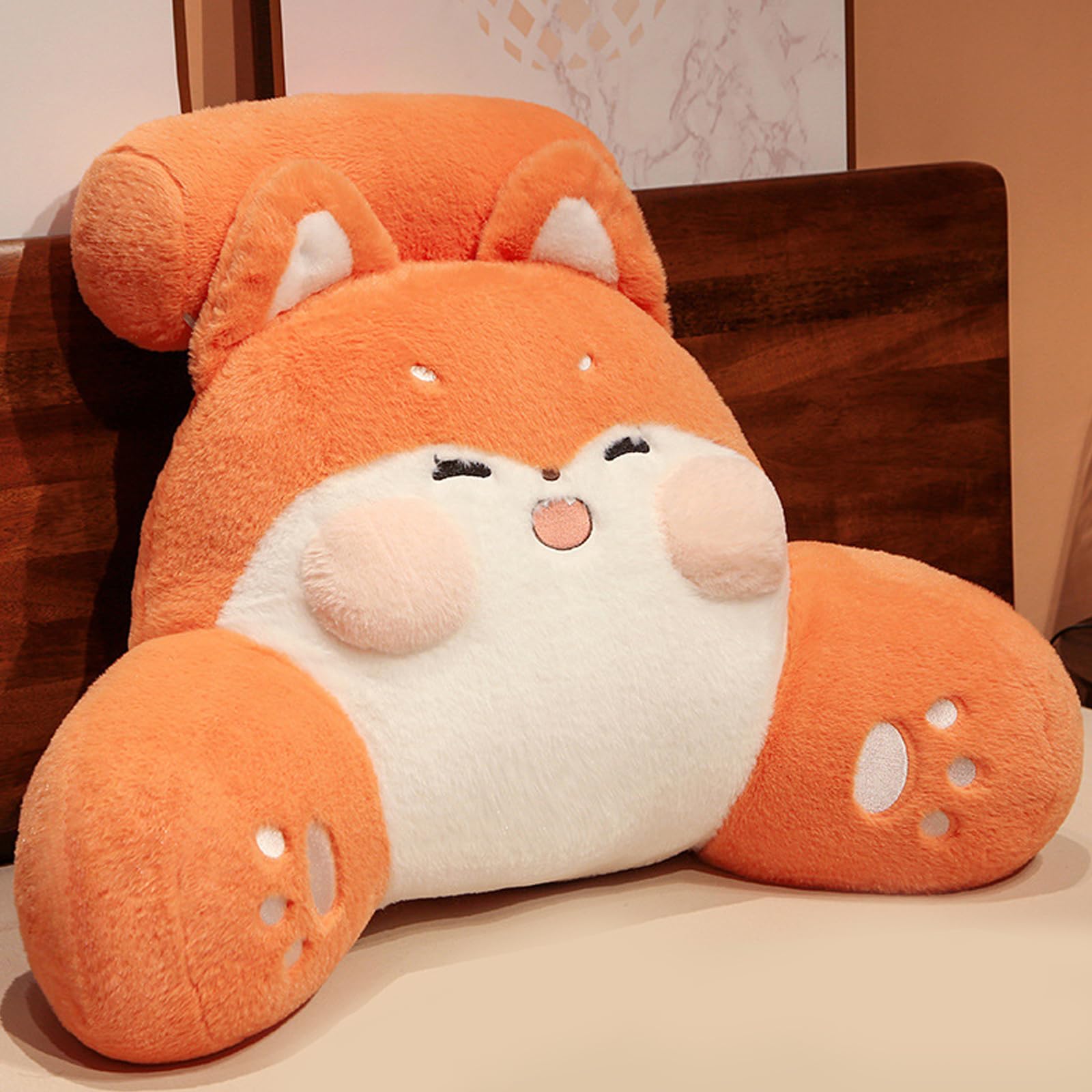 Sswh Orange Reading Pillow For Bed, Lovely 2 In 1 Backrest Pillows With Neck Roll And Arms, Plush Support Pillow Reading Cushion For Adults Kids Large Back Pillow For Sitting Up In(Size:70×55Cm,Color:orange)