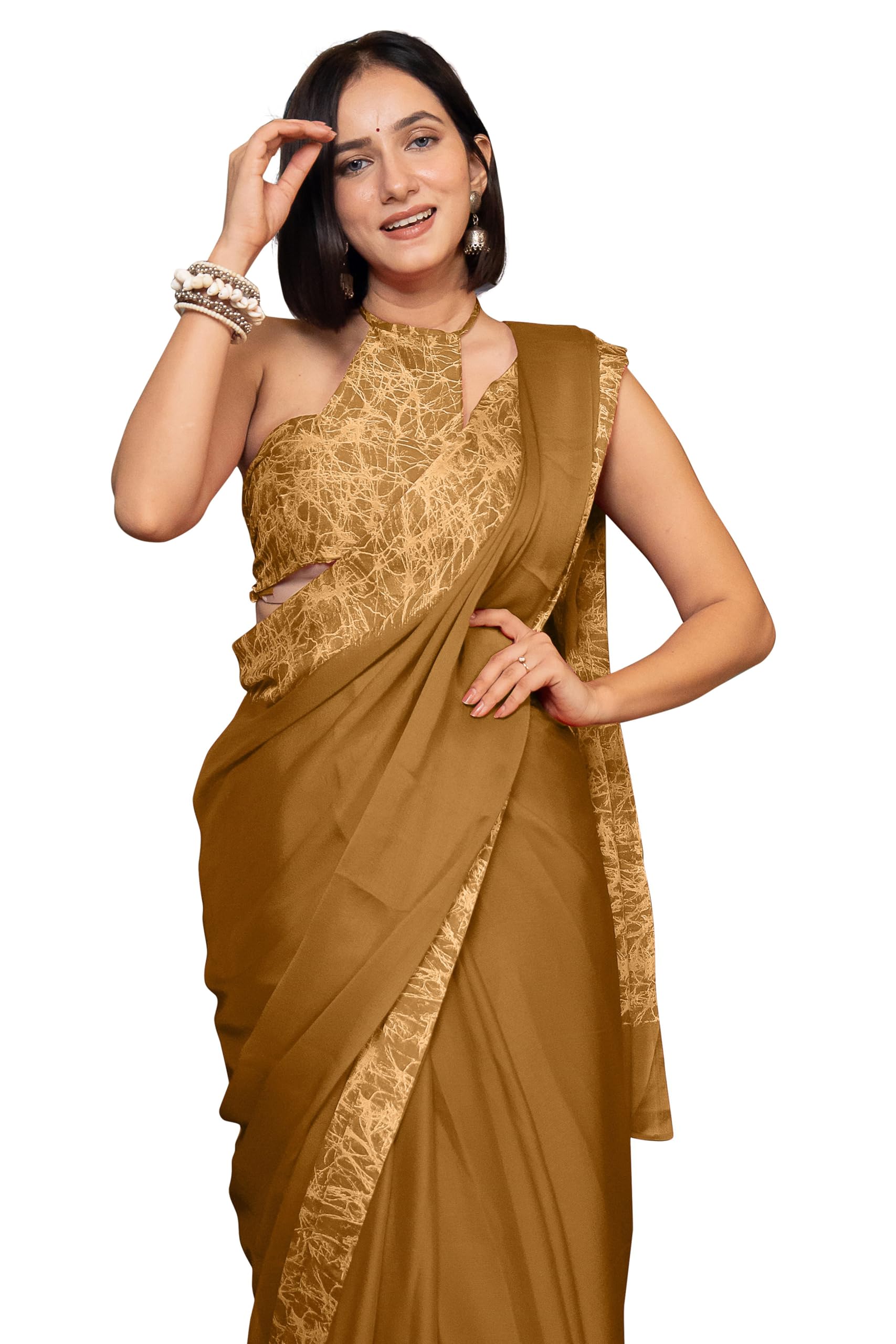 MIRCHI FASHION Women's Plain Weave Chiffon Abstrect Printed Saree with Blouse Piece