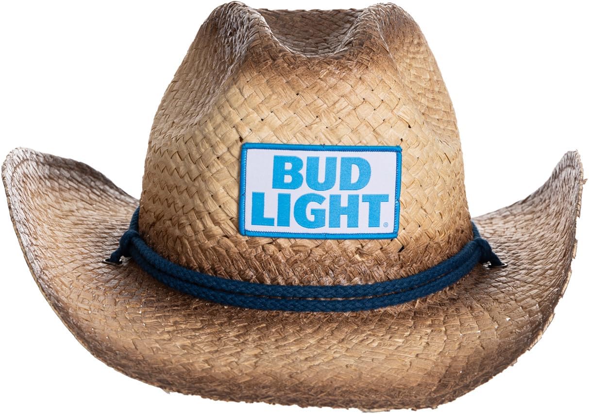 Calhoun Bud Light Logo Straw Beach Cowboy Hat with Curved Brim Tan