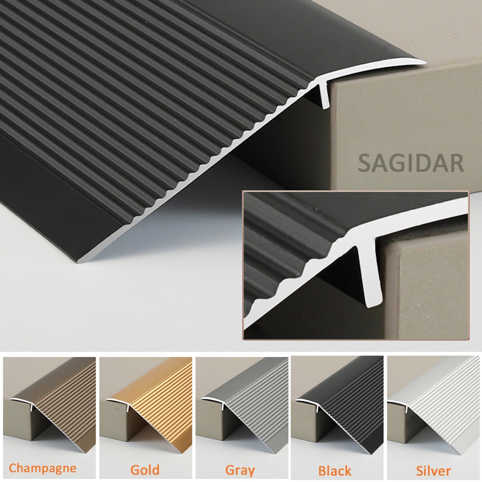 SAGIDAR Bandes De Transition De Seuil Robustes, Barre De Seuil De 10cm Large, Facile À Nettoyer, Antidérapant Et Résistant À La Marche, Seuils Réducteur Rail De Transition, Facile À Installer