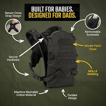 Tactical Baby Gear Tactical Baby Carrier for Dads Ergonomic, Hip Healthy & Comfortable for Infants and Toddlers (833 lbs) (Black)