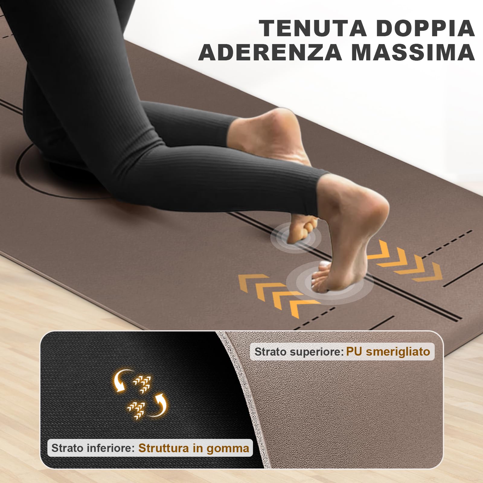 Ellylife Tappetino Yoga,Extra Spesso Yoga Mat, Antiscivolo in Gomma Naturale e Eco TPE con Cinghia,Resistente agli Strappi, per Yoga, Pilates e Fitness a Casa