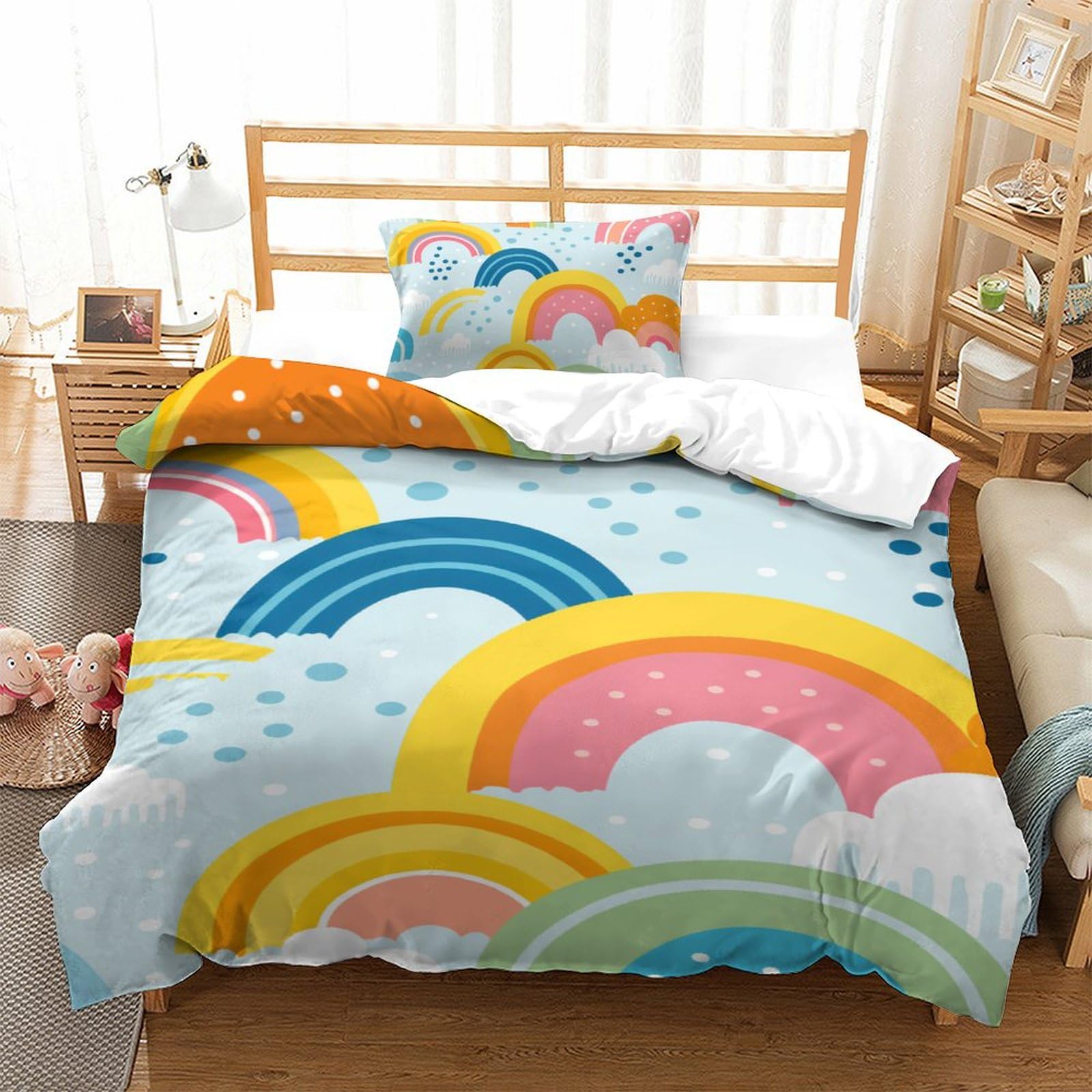 Housse de couette imprimée 3D arc-en-ciel 135x200 pour parure de lit enfant et ado