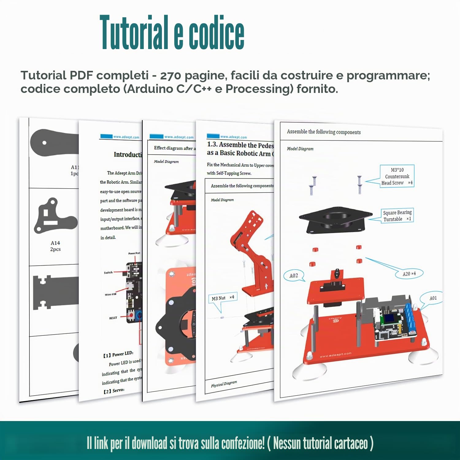 Adeept 5-DOF Robot Giocattoli 5Axis Braccio Robotico Compatibile con Arduino IDE Programmabile DIY Codifica Stem Kit con Display OLED Codice e PDF Robot per Adulti Bambini Regali - Blu