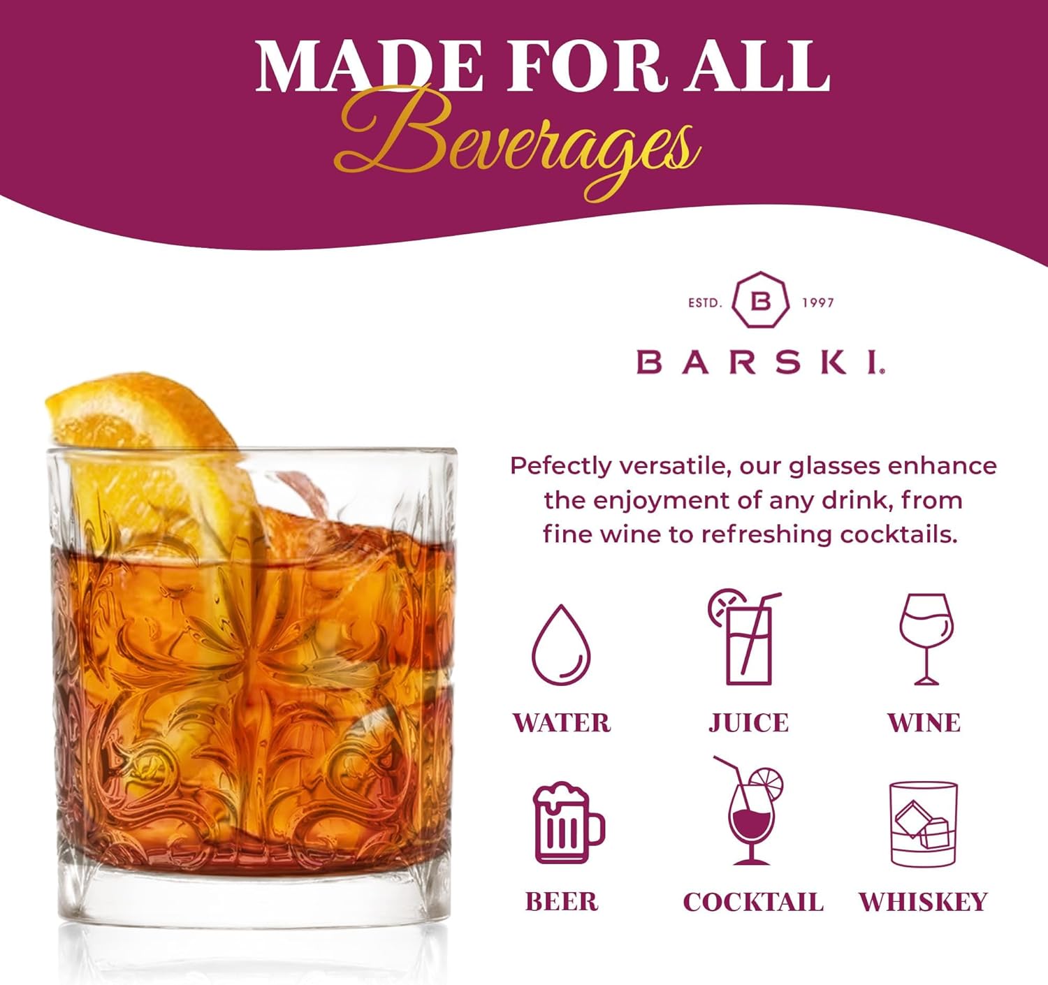 Barski Whiskey Glasses - Double Old Fashioned Rocks Glass - Set of 2 Lowball Tumbler - DOF Crystal Glass Tumblers - For Scotch - Bourbon - Water - Beverage - Drinking Glasses - 12 oz - Made in Europe - Image 4