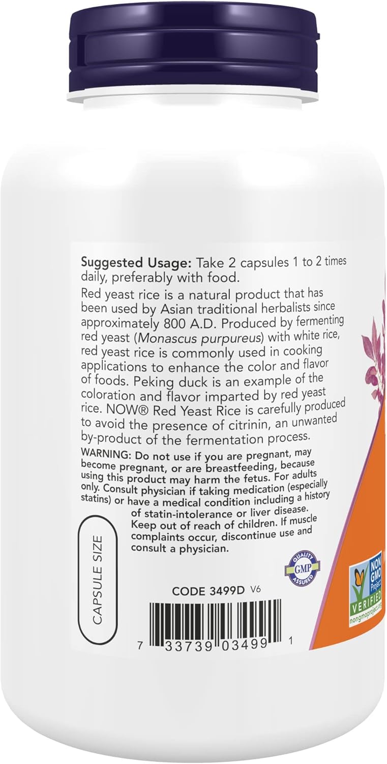 NOW Supplements, Red Yeast Rice 600 mg, Made with Organic Red Yeast Rice, 240 Veg Capsules : Health & Household