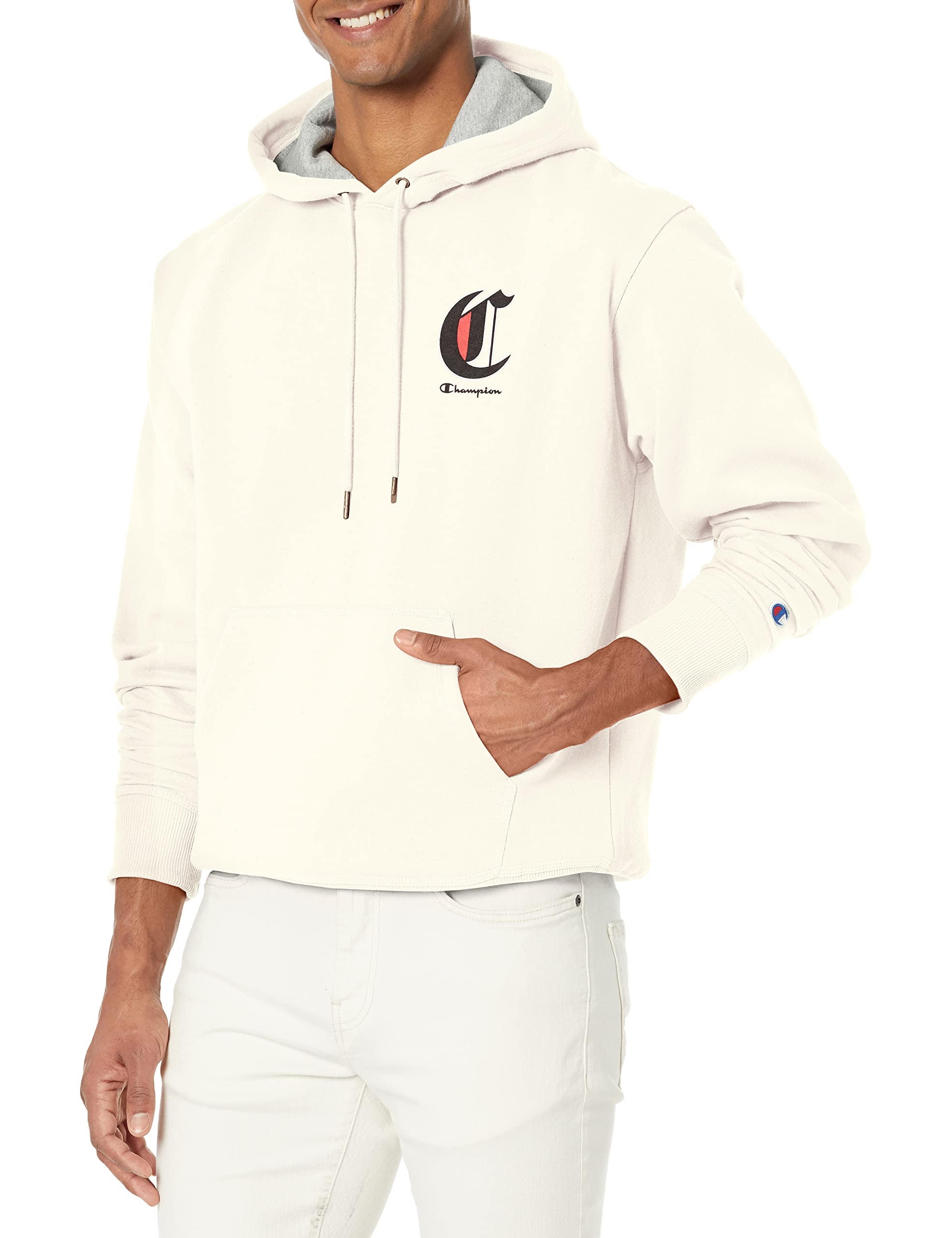Champion mens Powerblend Fleece Hoodie, Old English C Hooded Sweatshirt