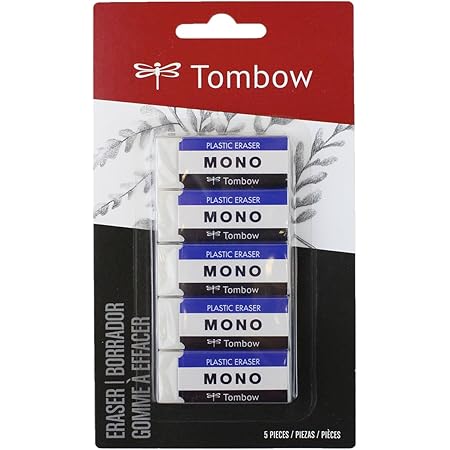 Tombow 57321 MONO Eraser, White, Small, 5-Pack. Cleanly Removes Marks Without Damaging Paper
