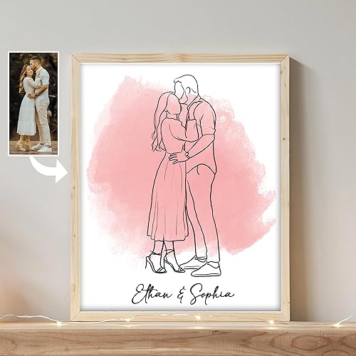 NAZENTI Retrato de dibujo de una línea, retrato de pareja personalizado, regalos de pareja, lienzo personalizado, póster de retrato personalizado,