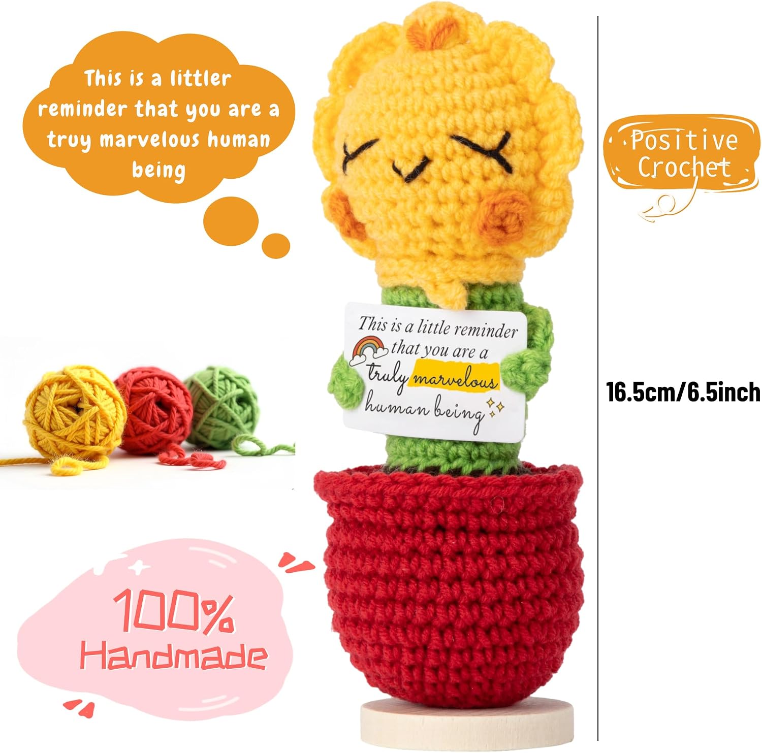Sunflower Gifts for Women Birthday - Positive Crochet Appreciation Thank You Decor for Teacher, Coworker, Nurse - Christmas, Birthday Inspirational Gift for Best Friend, Sister, Mom, Daughter Xmas
