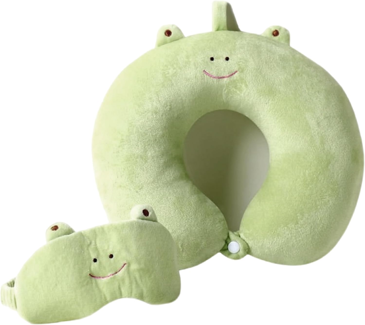 lbxtswpl Kids Travel Pillow, Memory Foam Airplane Pillow with Cute Eye Mask, Cute Neck Pillows for Kid, Lightweight Travel Pillows Set Animal Flight for Airplane Car Train Bus(Green)