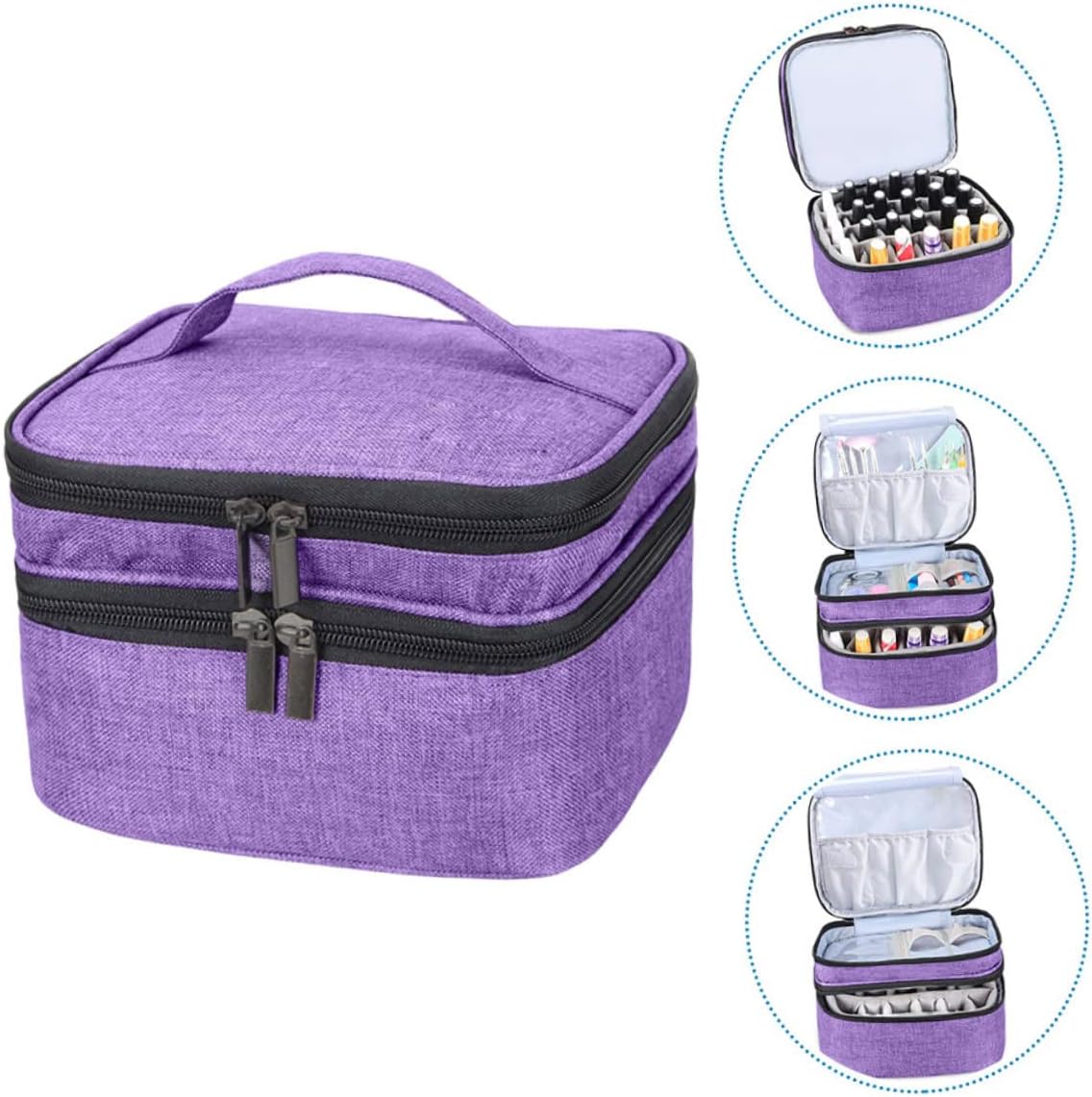 Angoily 30grids Essential Oils Carrying Case Handle Dual-layer Nail Polish Storage Bag Holds Bottles Portable Organizer for Essential Oils and Nail Products Design