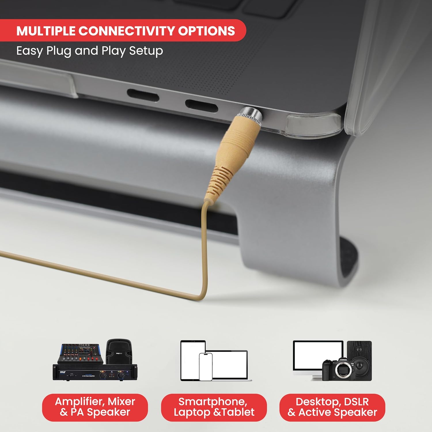 PYLE-PRO Over Ear Boom Microphone Headset - Professional Hands Free Omnidirectional Wired Audio Condenser Microphone Headset w/ 3.5mm / 1/4" Adapter, 1.2m Cable, and Windscreen - PMEM1 (Beige) - Image 3