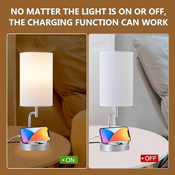 Dreamholder Table Lamp, Bedside Lamp with USB C&A Charging Ports, LED Desk Lamp with 3-Color Modes with Phone Stands, for Bedroom, Living Room, Office, Silver(Set of 2, Bulb Included) [Energy Class E]