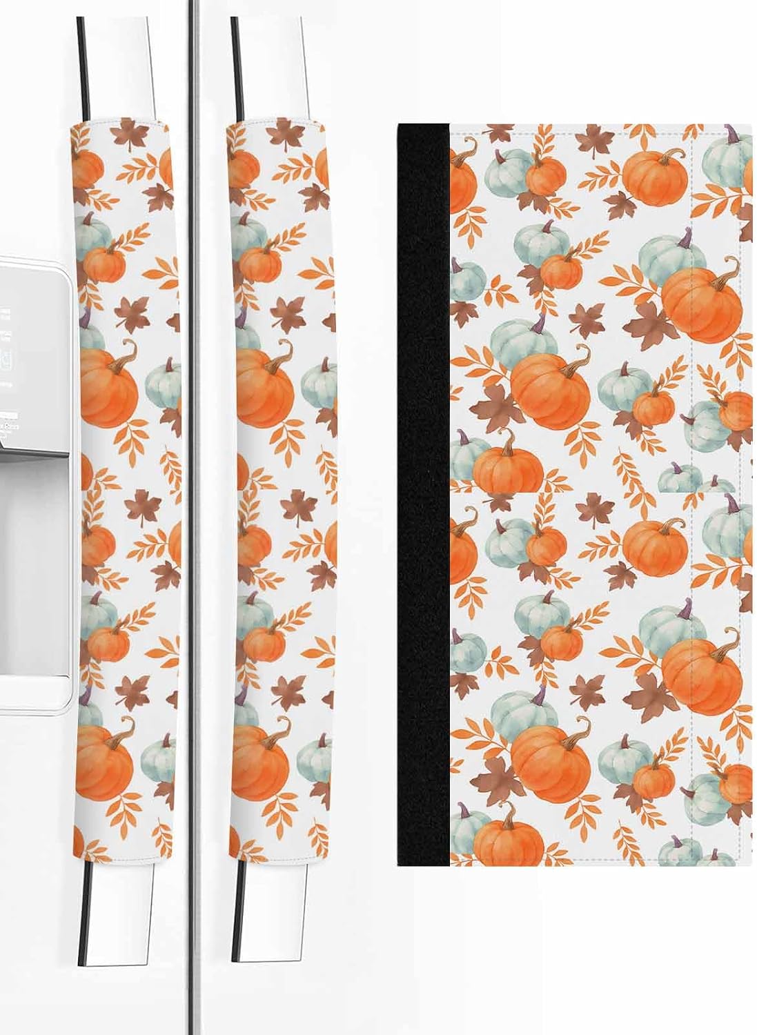 Orange Teal Pumpkin Refrigerator Door Handle Covers Set of 2 for Dishwasher Microwave Oven Fridge Stove Appliance Door Handles, Thanksgiving Fall Teal Maple Leaves Washable Kitchen Decor Accessories