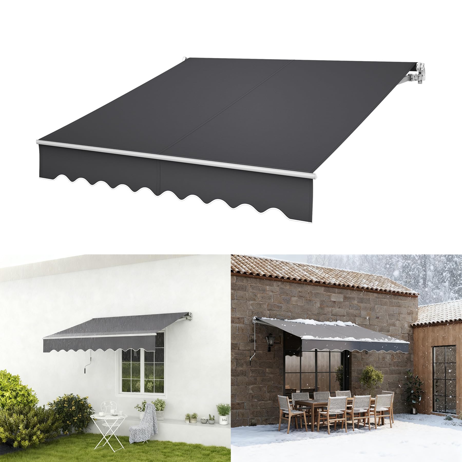 ACXIN Aluminiowa markiza przeciwsłoneczna, markiza z ramieniem przegubowym, markiza kasetowa, markiza balkonowa, ciemnoszara, łatwa obsługa za pomocą korby ręcznej (2,5 m x 2 m)