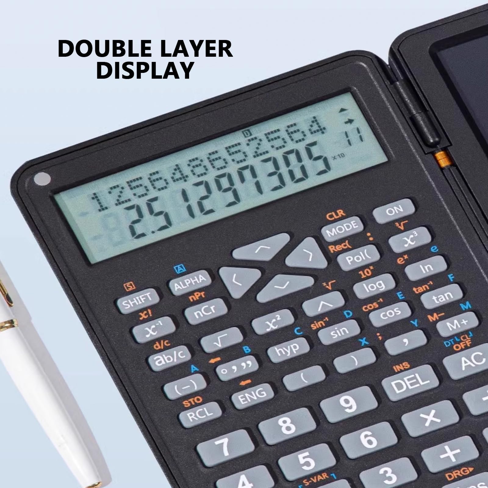 Calculatrice Scientifique 240 Fonctions avec Tableau d'Ecriture Effaçable Écran LCD à 12 Chiffres Calculette Simple 18×15cm，pour Bureau École，Noir，Blanc(White)