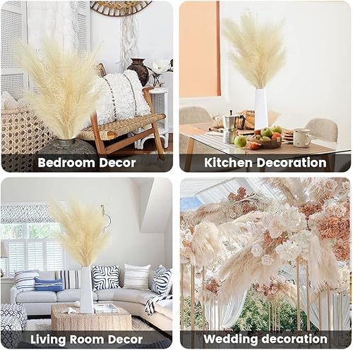 Miniatura 6 de Hierba de pampa seca falsa de 43 pulgadas, 3 piezas de hierba pomposa sintética blanca esponjosa natural, hierba de pampa artificial alta,