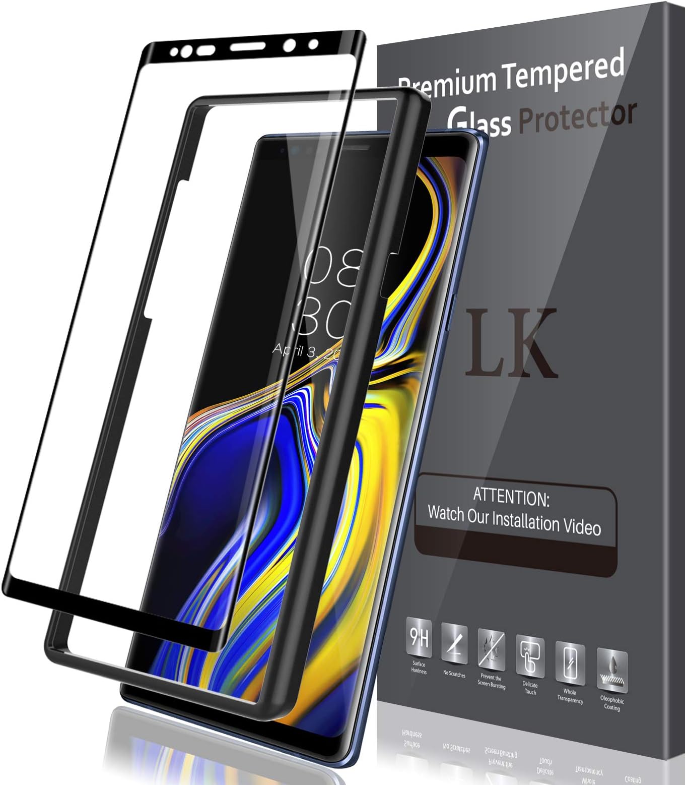 LK Screen Protector Compatible for Samsung Galaxy Note 9 Tempered Glass Case Friendly - Alignment Frame Easy Installation - 3D Curved - Full Coverage