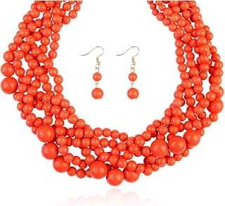 Braided Chunky Cluster Bead Bubble Statement Necklace - Multi Strand Twisted Colorful Twisted Bib Collar Acrylic, Sparkly Crystal