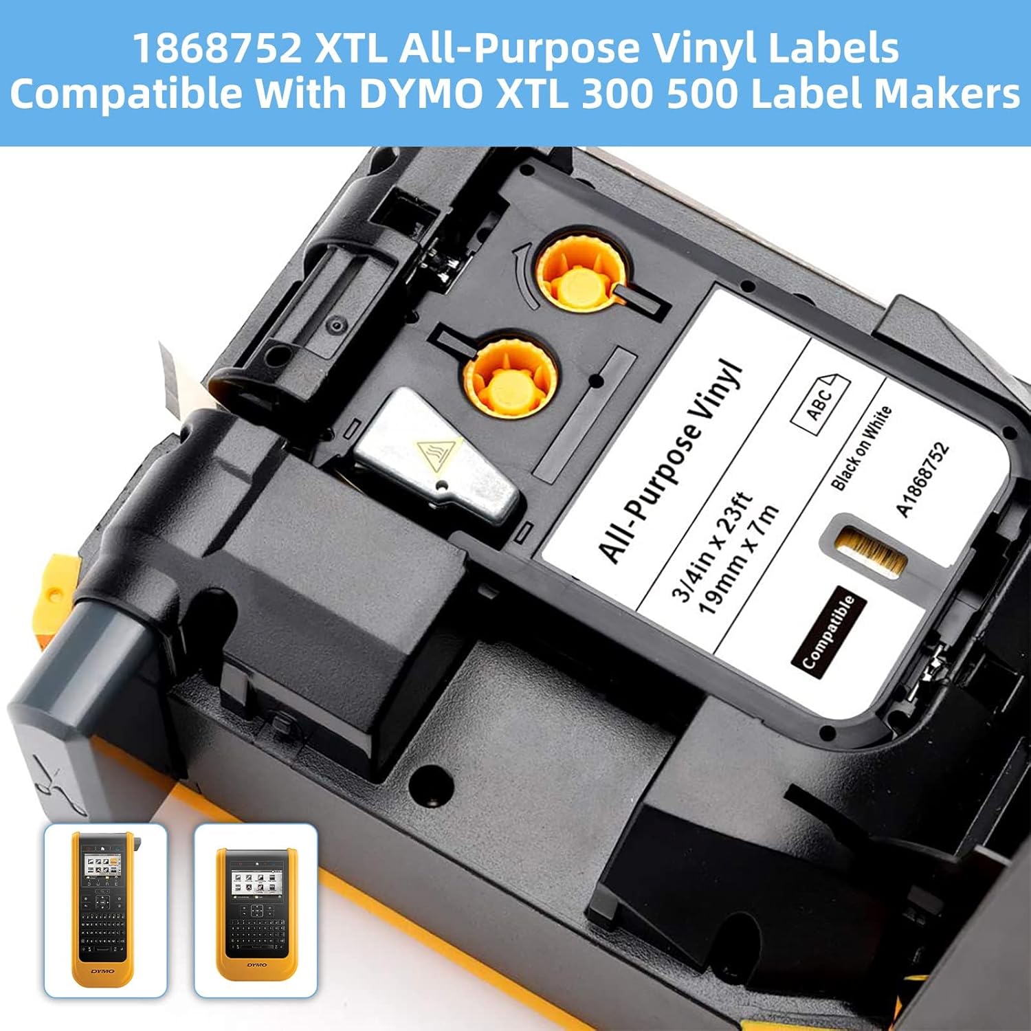 Label KINGDOM All-Purpose Labels Compatible with DYMO XTL 1868752, 3/4" x 23'(19mm x 7m) White Transfer Label Tape Fits DYMO Label Maker XTL300 XTL500, 3-Pack