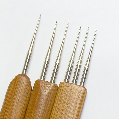 Miniatura 10 de Luwigs Juego de 2 ganchos de ganchillo para cabello (0.020in + 0.030in) con mango de bambú, agujas de ganchillo, cerraduras de ganchillo, de acero