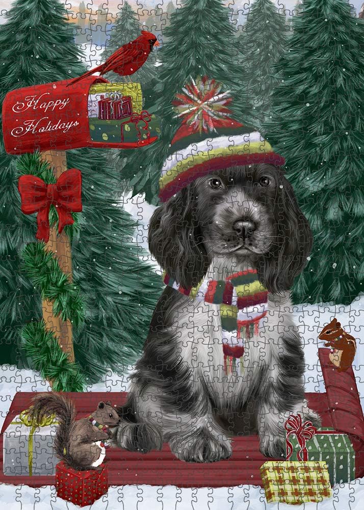 Merry Christmas Woodland Sled Cocker Spaniel Dog Jigsaw Puzzle for Adults - Animal Printed Interlocking Puzzle Game Artwork - Gift for Dog Lover's -1000 Pcs 29.5"x19.7", PZLE60637