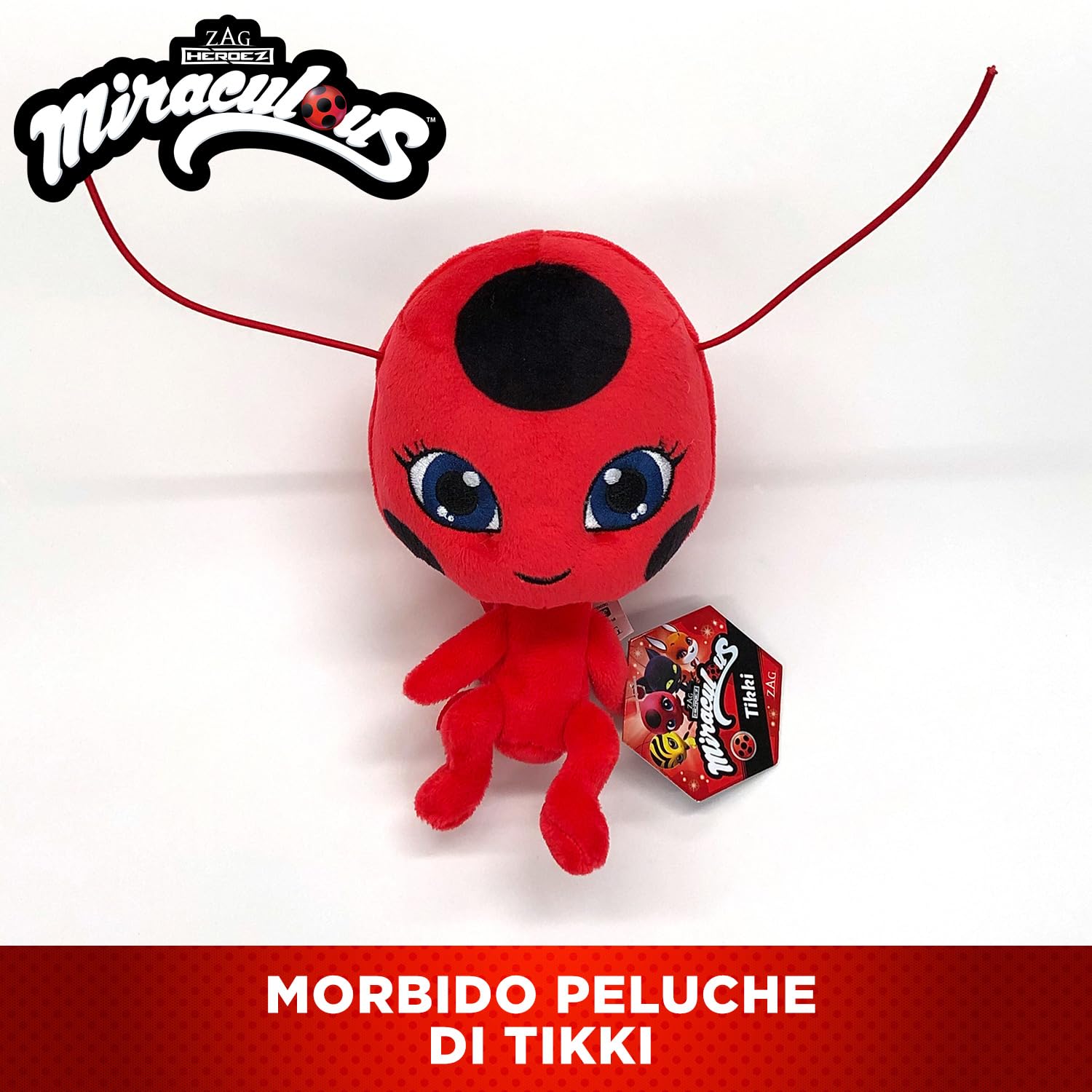 BANDAI - Miraculous - Dolcissimo peluche da 15 cm - Tikki - Licenza Ufficiale Miraculous - Peluche Coccinella Tikki - Giocattolo per bambini dai 4 anni in su - P50691