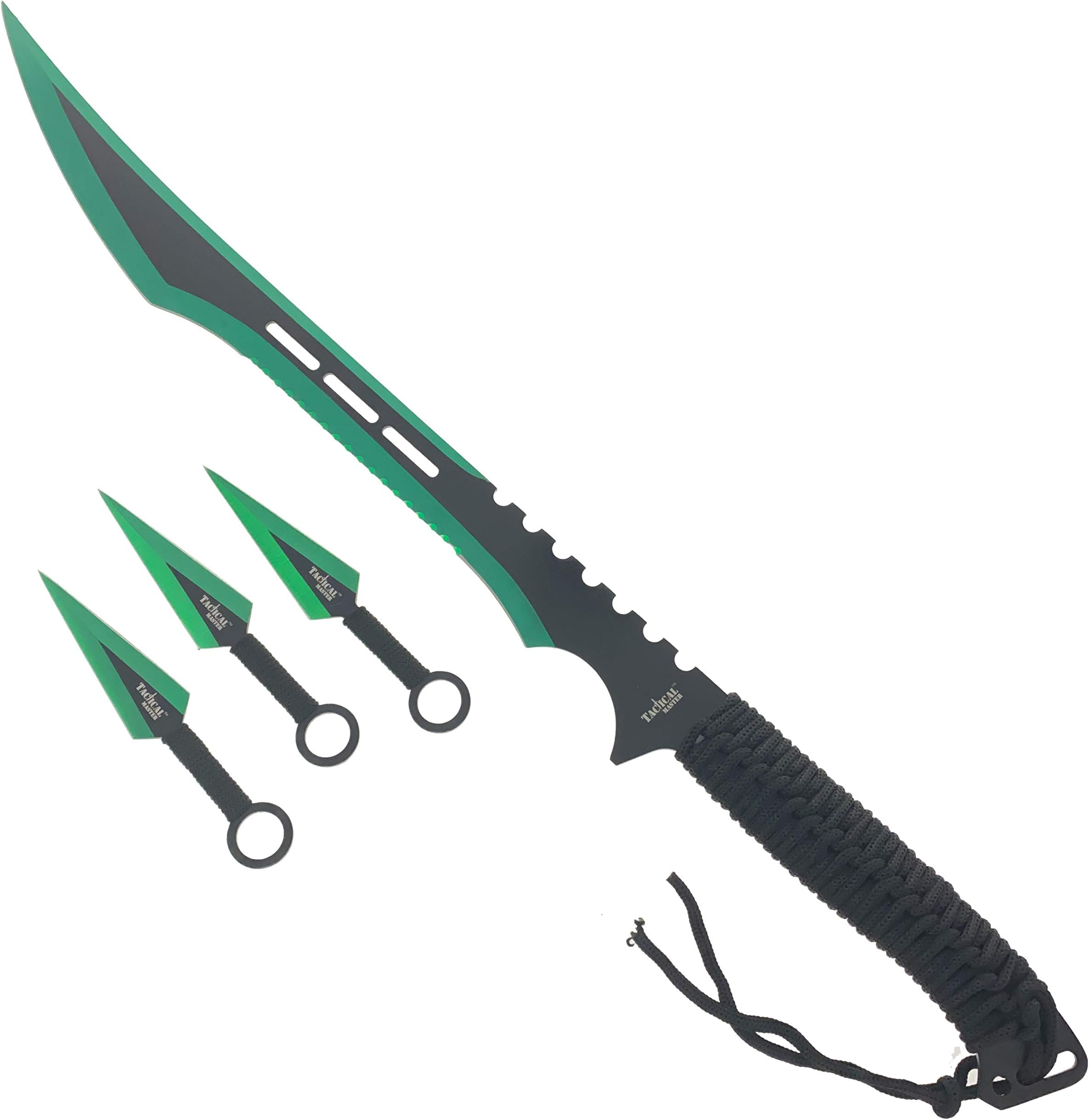 27" Tactical Machete with 3 Fixed Blade Set. Stainless Steel Blade. for Outdoor Camping Cutting Ropes - Branches, Collection, Gift (Green)