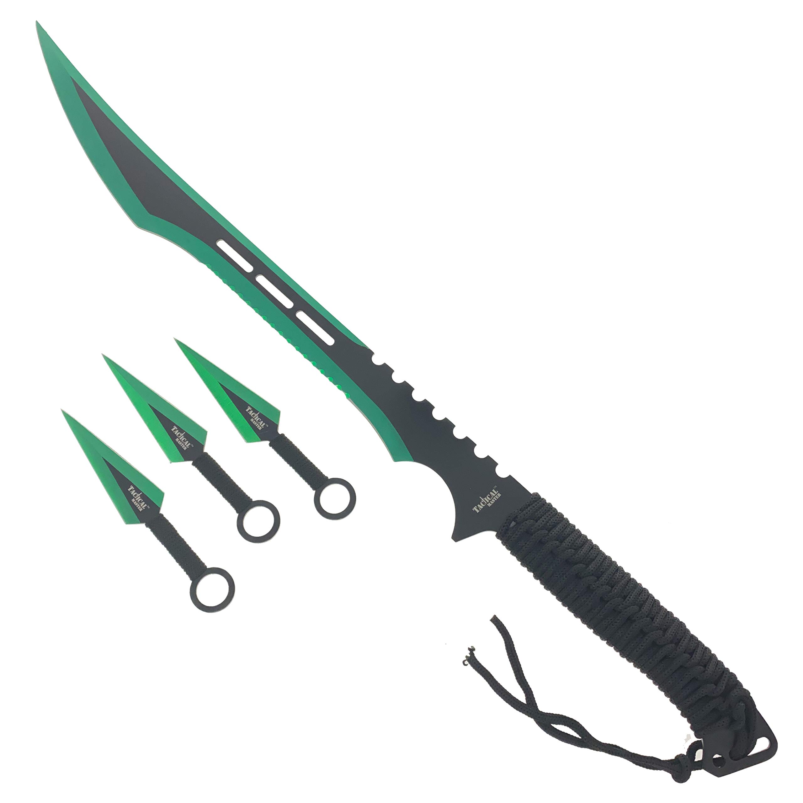 27" Tactical Machete with 3 Fixed Blade Set. Stainless Steel Blade. for Outdoor Camping Cutting Ropes - Branches, Collection, Gift (Green)