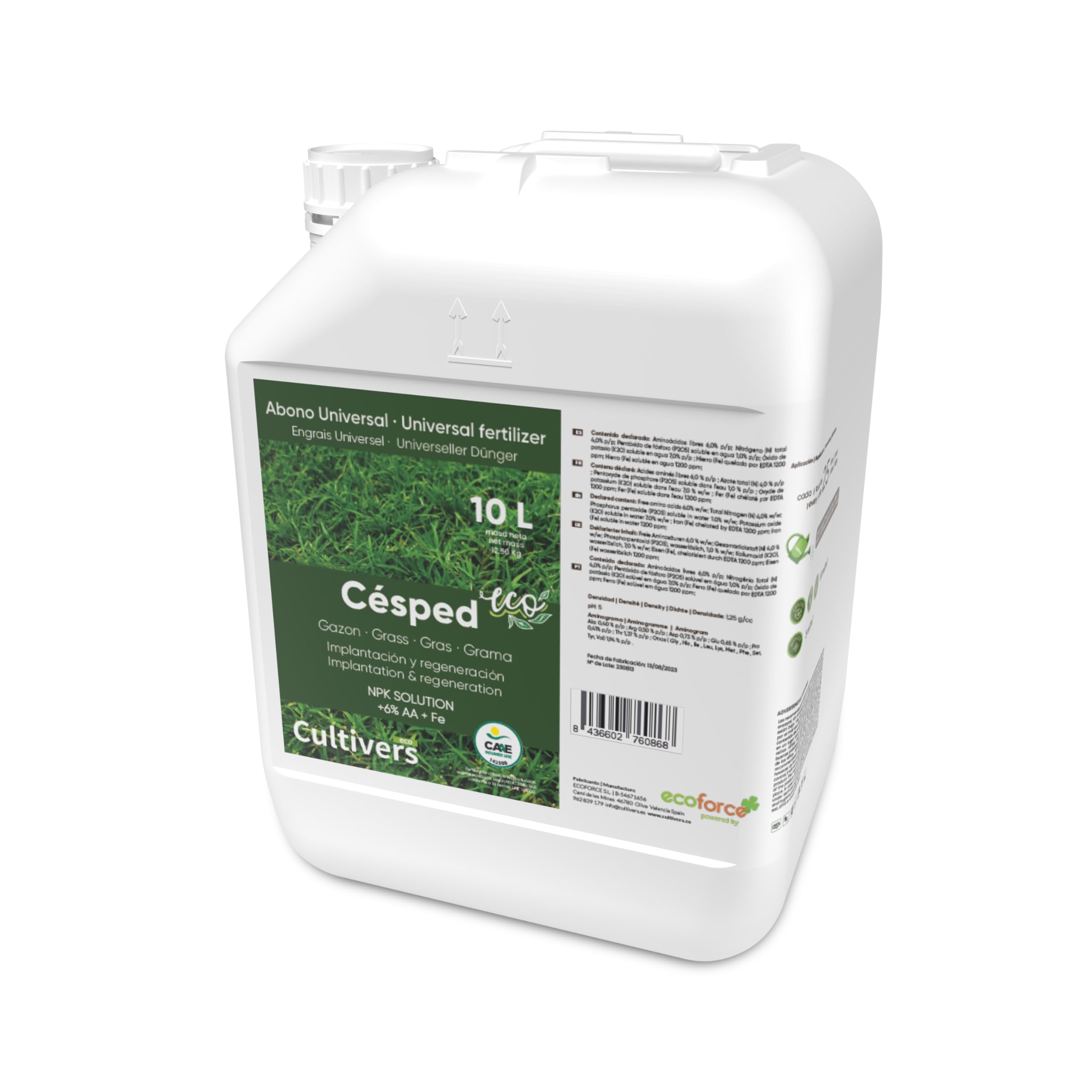 CULTIVERS Engrais Organique pour pelouse 10 L. Engrais Liquide avec micronutriments et acides aminés. Engrais 100% Biologique Pelouse Plus Verte, Plus Forte et Plus Dense. Ne Produit Pas de brûlures