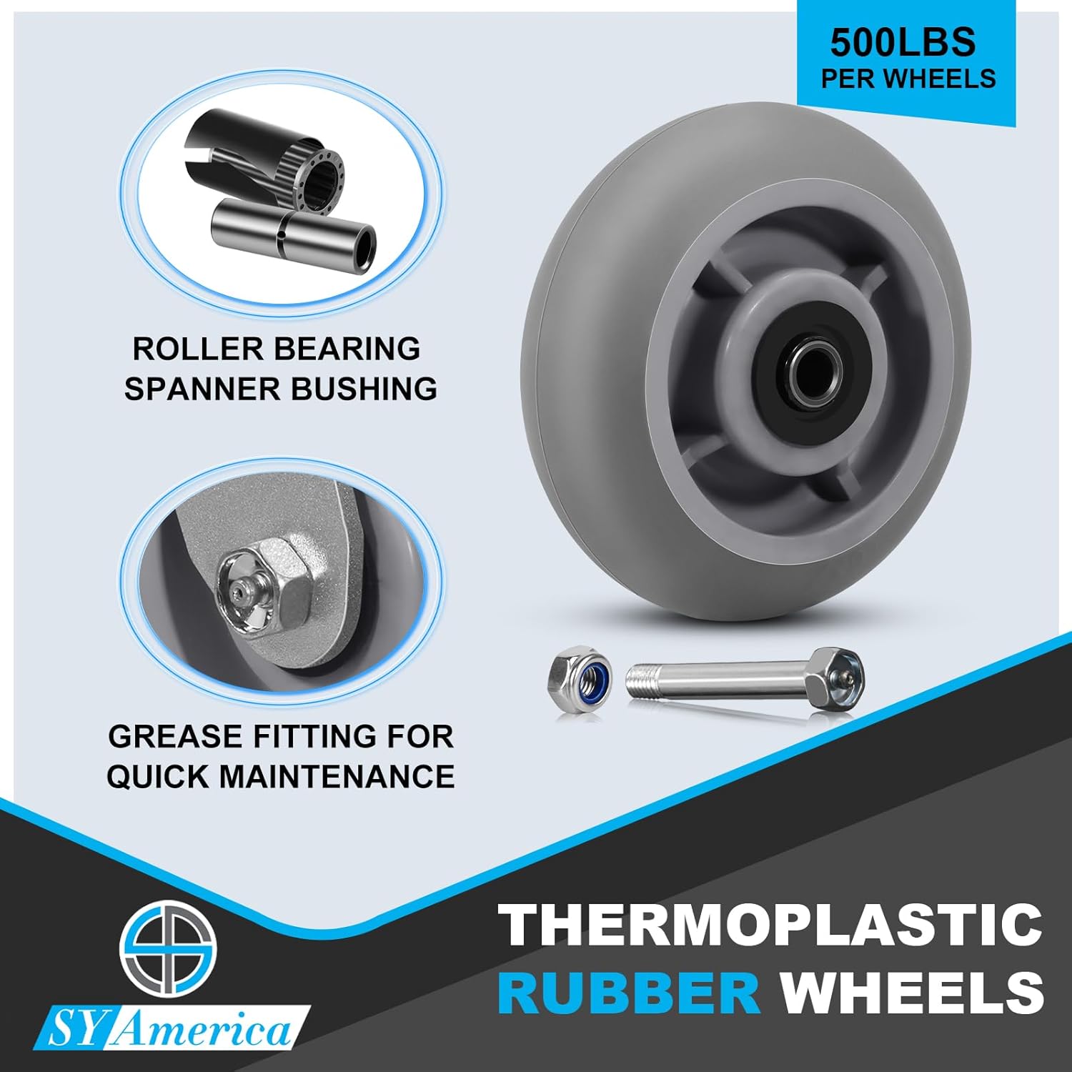 SY America 6" X 2" Heavy Duty Casters Wheels, Industrial Casters, Non-Marking | Thermoplastic Rubber Wheels, 2 Swivel Top Lock Brake & 2 Swivel,2000 lbs Capacity Set of 4