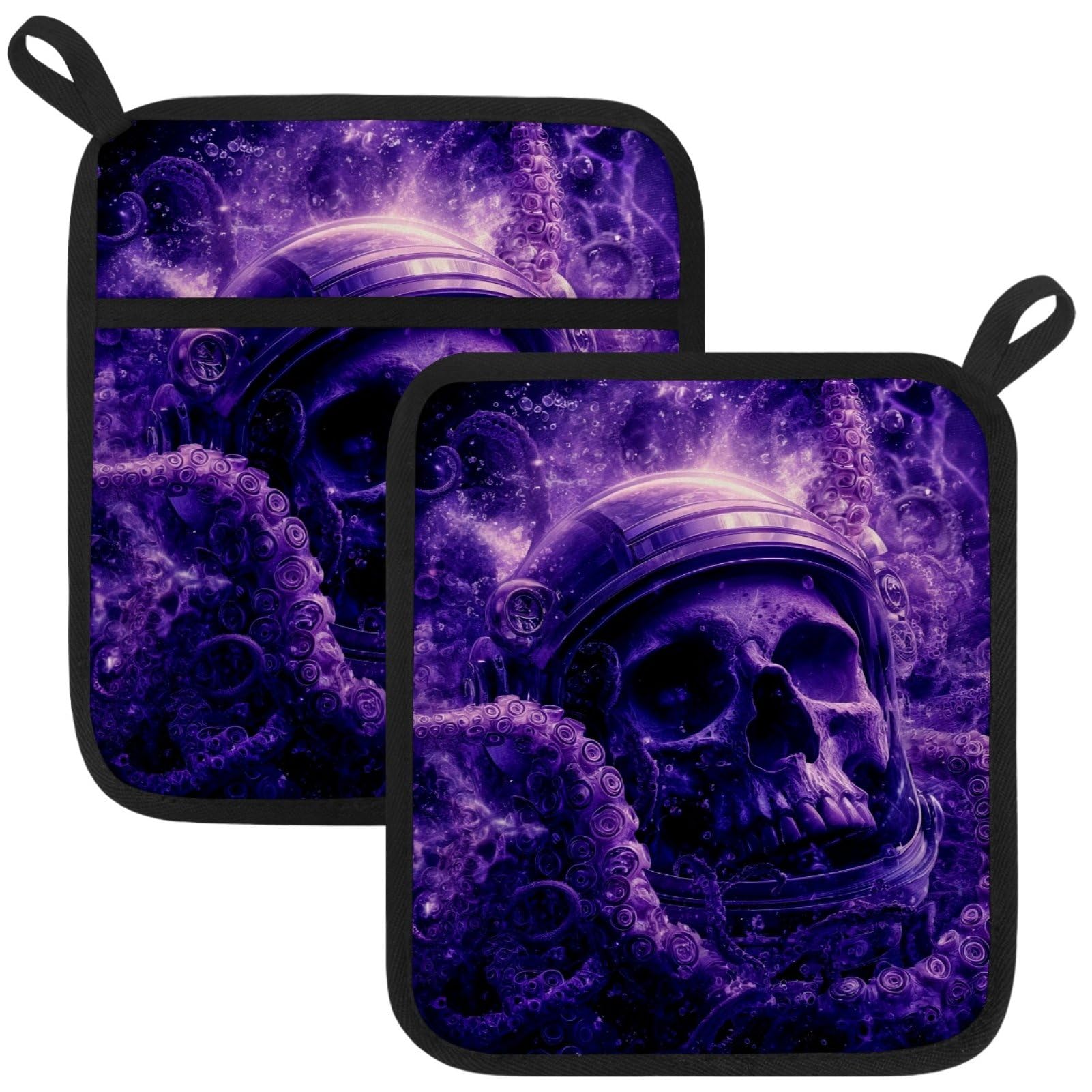 VAPOKF Skeleton Octopus Heat Resistant Pot Holders, Thick Pot Holders Pad with Hanging Loop for Kitchen, Oven Cloth Pads for Kitchen Baking Microwave Oven