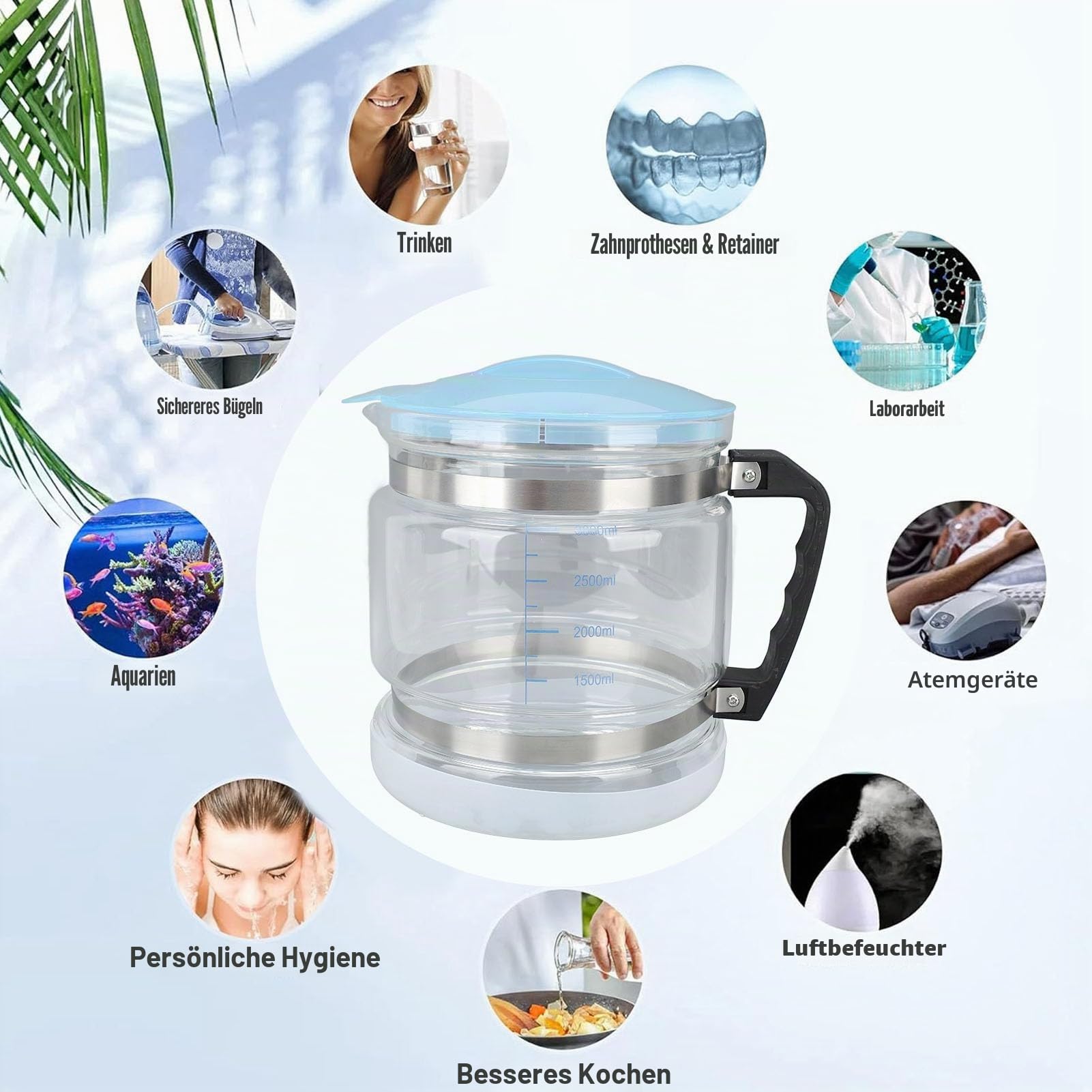 Destillierwasserbehälter 4L Destillierwassersammler, Wasserdestilliergerät Destillierter Wasserbereiter Glasauffangflasche für Arbeitsplatten-Heimschönheitsdestilliergeräte
