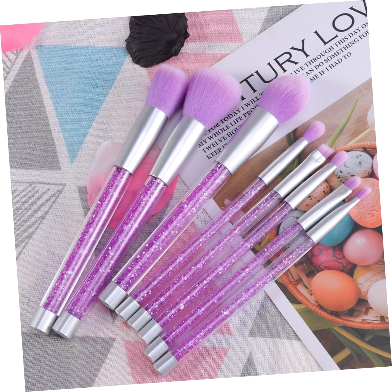 Housoutil 16piezas Brochas De Maquillaje Con Mango De Rhinestone Pinceles De Cosméticos Transparentes Para Mujeres Color