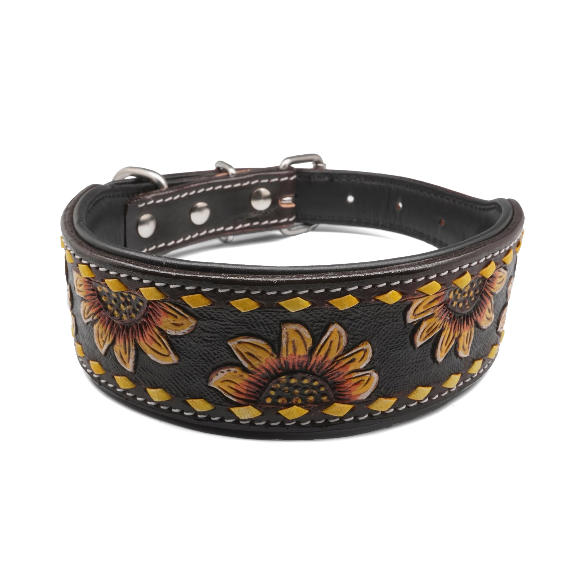 Handcrafted Argentinian Leather Dog Collar with Floral Tooling - Premium Quality