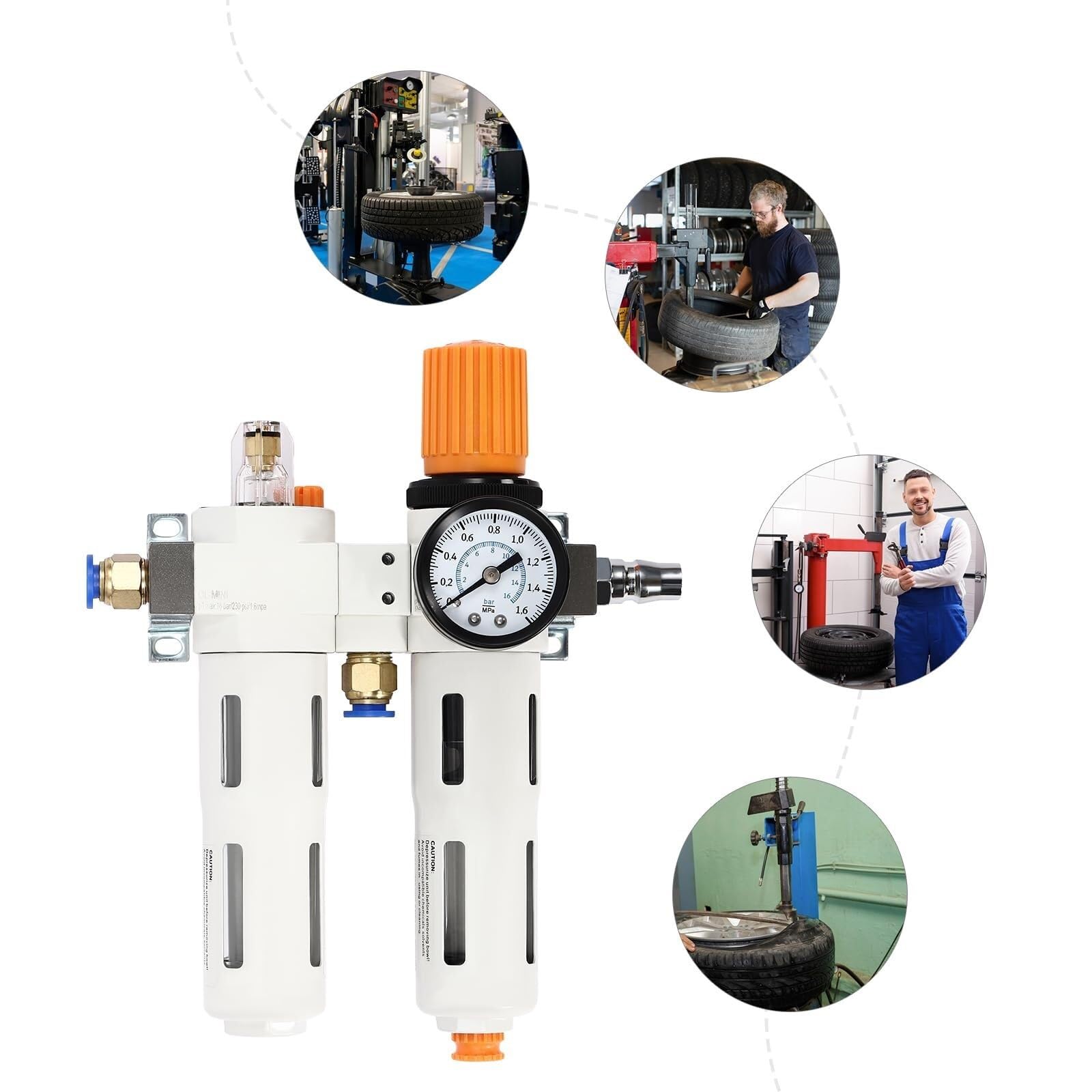 Separador de agua y aceite con compresor de aire Piezas de la máquina cambiadora de neumáticos Presionador de aire Separador de agua y aceite con manómetro Regulador Filtro de trampa Cambiador de neum
