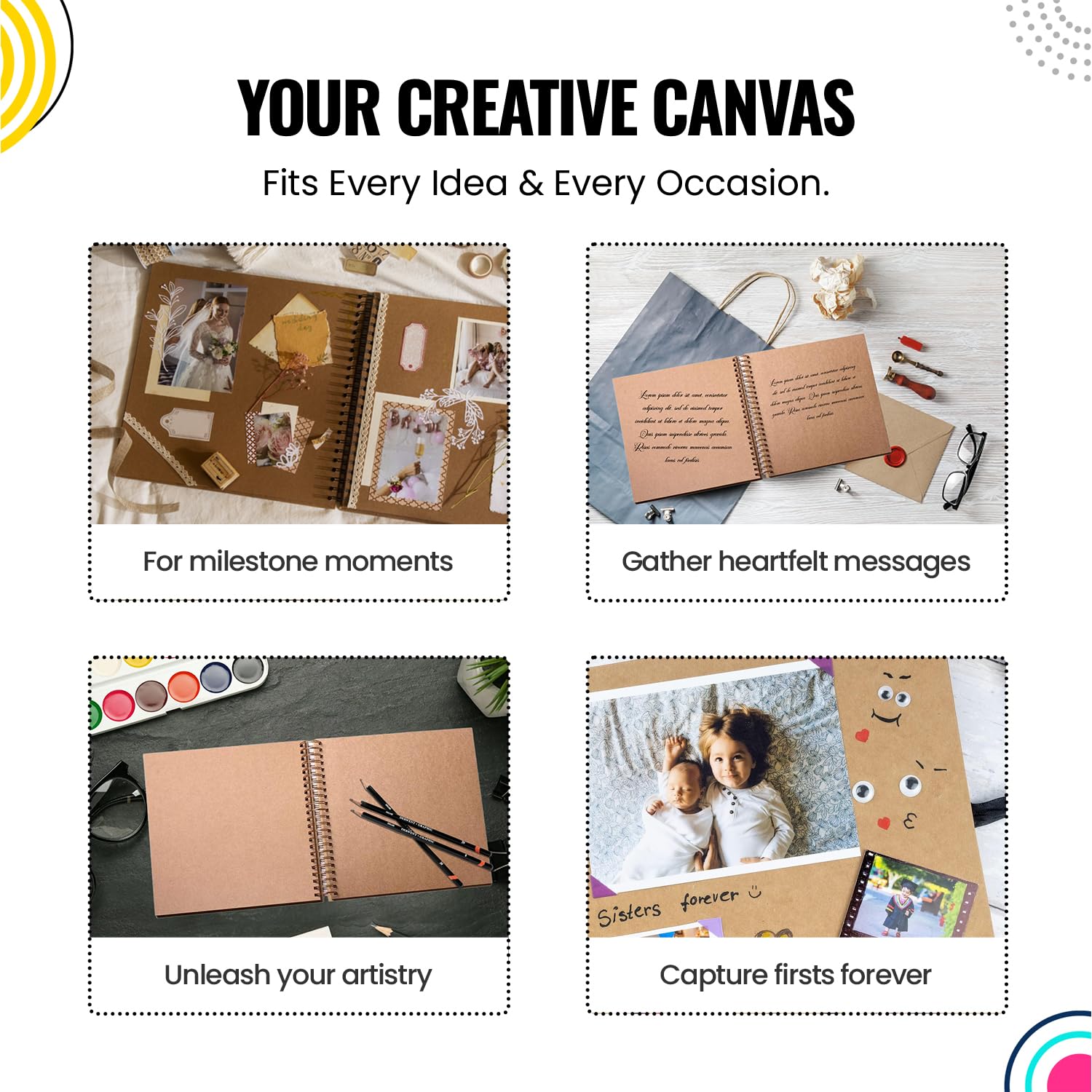 Álbum de recortes de 12 x 12 pulgadas | Álbum de recortes de tapa dura | Cuaderno de tapa dura de papel kraft con 50 hojas | Álbum de recortes y recuerdos de la vida o uso como libro de invitados,