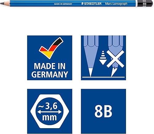 Miniatura 5 de Staedtler Mars Lumograph 8B grafito arte dibujo lápiz suave resistente a la rotura 12 unidades 100-8B