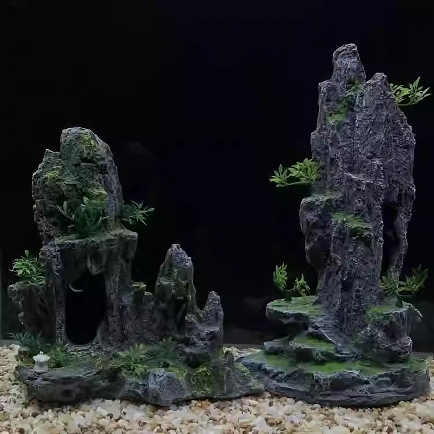 Artificial Moss Rock Cave Aquarium Decor, Large Aquarium Mountain View Stone, Fish Tank Decorations for Small and Medium Aquariums(24cm)