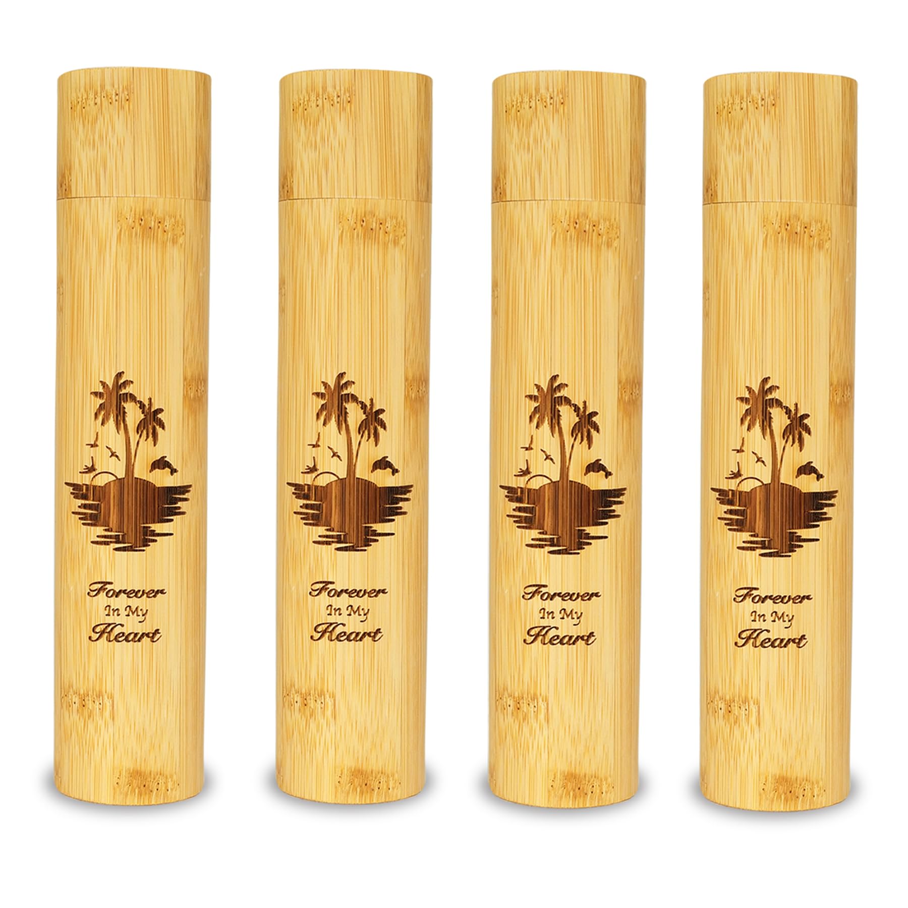 Set of 4 Small Bamboo Cremation Scattering Urns Tube for Human Pet Ashes, Bamboo Spreading Tube Urn for Male Female Women Man Mom Dad Child Remains(Ocean Sunset)