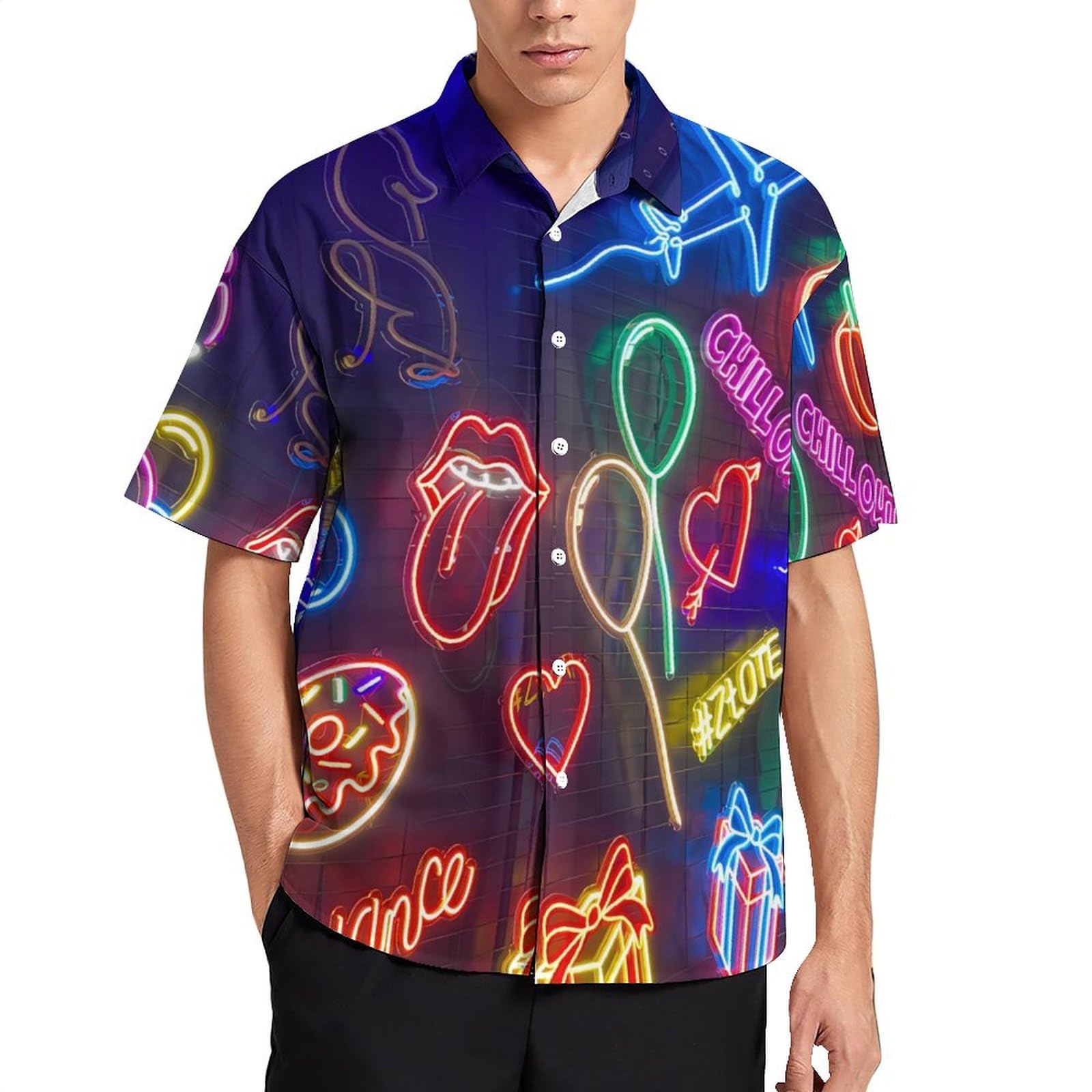 Snbidmk Neon Hawaiian Shirts for Men - Neon Party Shirt, Neon Shirts for Men, Disco Neon Party Clothes