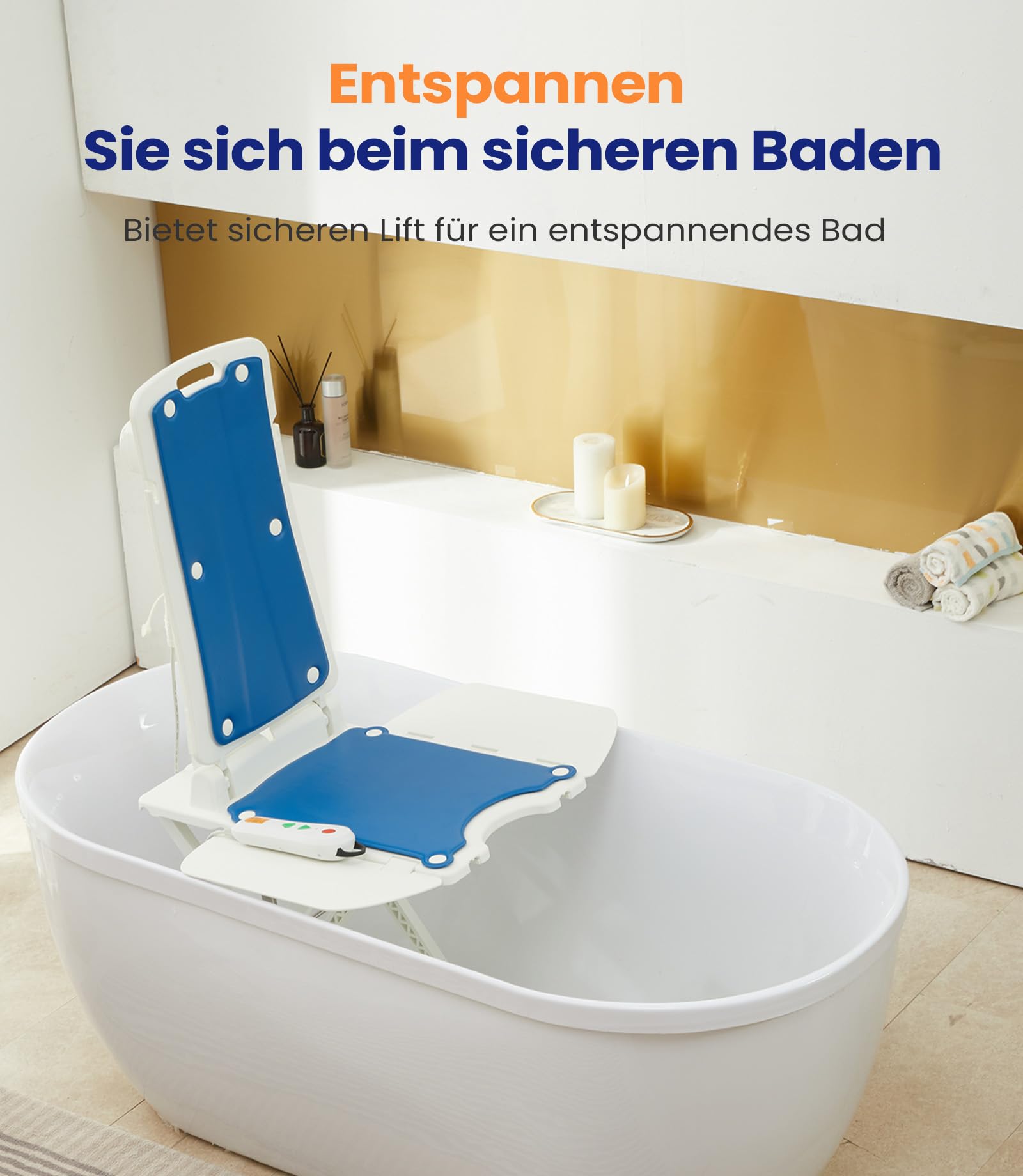 VOCIC AX07 Badewannenlift, Badewannenlifter für Senioren elektrisch, Badewannensitz mit wasserdichtem Motor, Aufladbare Handsteuerung und Saugfüße, Badewannen Einstiegshilfe, belastbar bis 136 kg