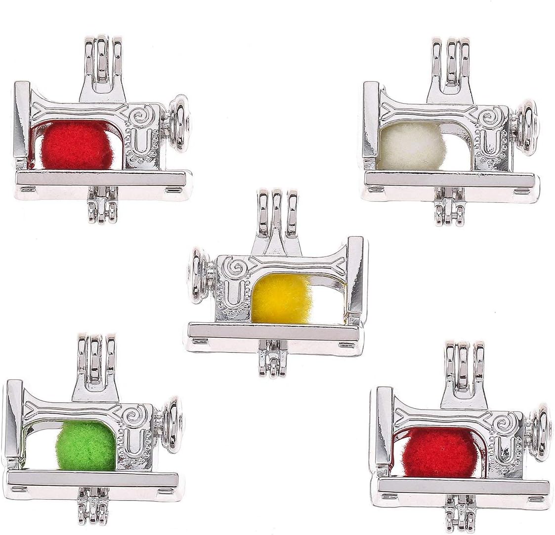THREE FISH 10pcs DIY Sewing Machine Pearl Cage Bright Silver Beads Cage Locket Pendant Jewelry Making Supplies-for Oyster Pearls, Essential Oil Diffuser, Fun Gifts. (Sewing Machine)